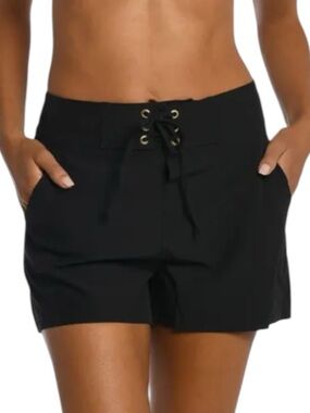 La Blanca Black Board Shorts Size S Swim Bottom Lace Up Waist